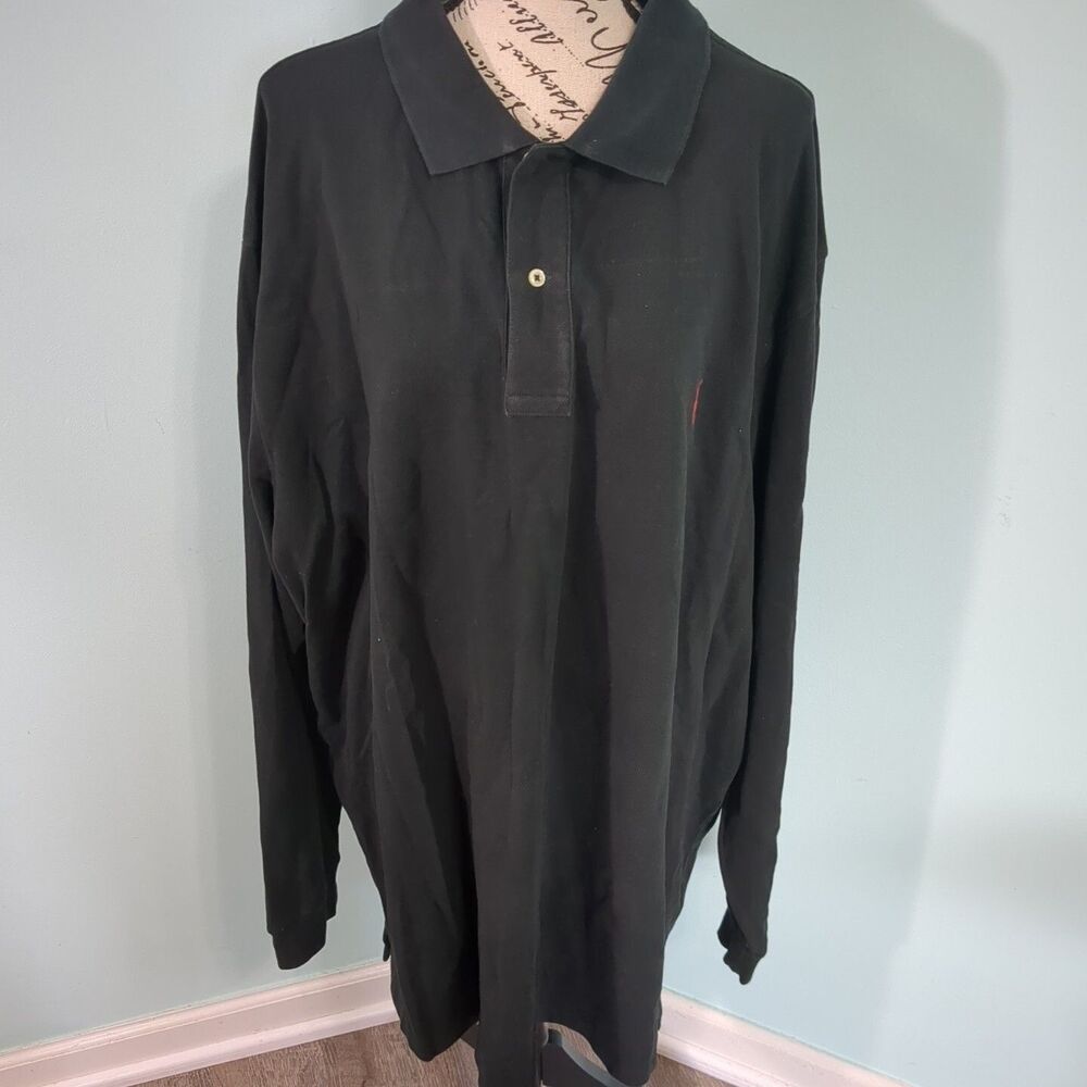 Vintage Polo Ralph Lauren Black Long Sleeve Polo Shirt 3XLt Tall red pony